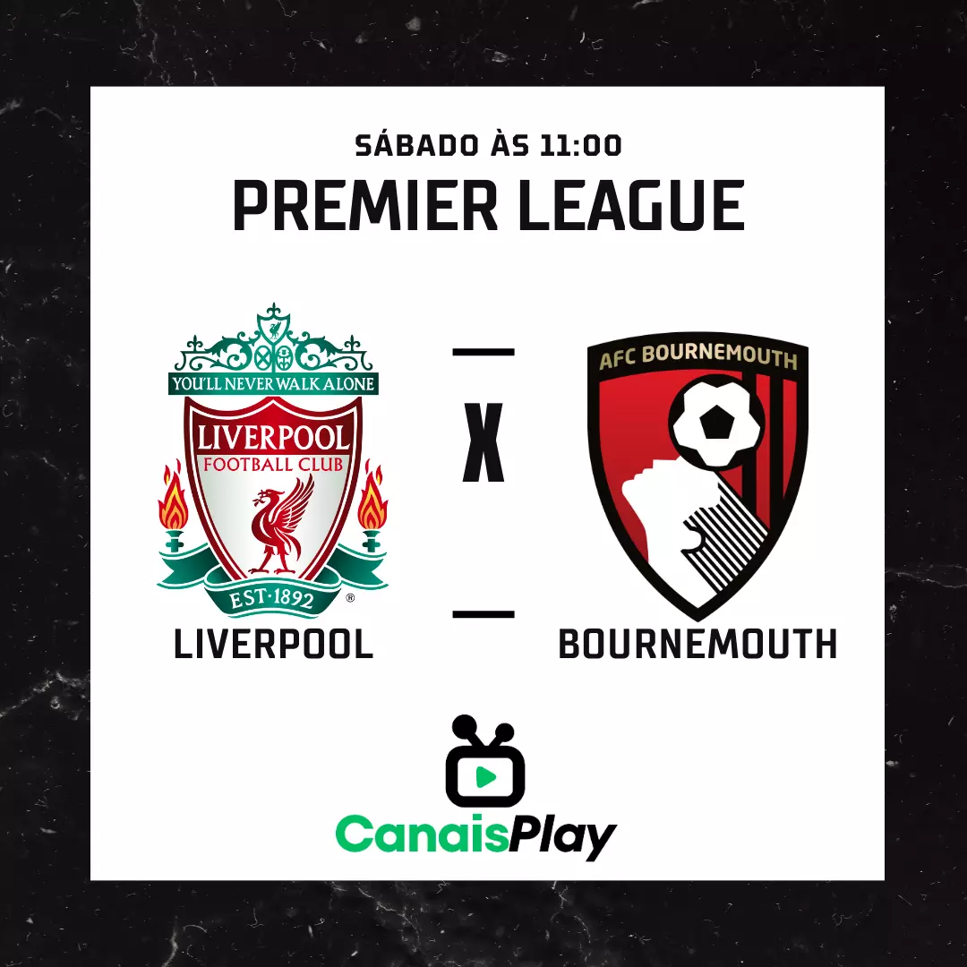 Liverpool x Bournemouth ao vivo aqui no Canais Play. Pela segunda rodada da Premier League, neste sábado (19), às 11h (horário de Brasília), o jogo está agendado para acontecer no Estádio Anfield. Todos os detalhes dessa partida aqui no Canais Play!