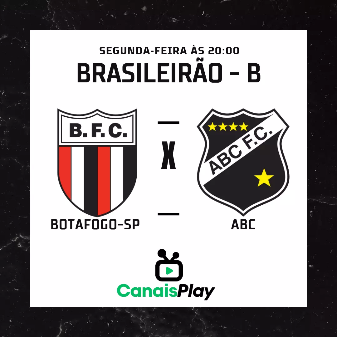 Botafogo-SP x ABC ao vivo aqui no Canais Play! Pela 25ª rodada da Série B do Campeonato Brasileiro, encerra-se na próxima segunda-feira (28), às 20h. Acesse CanaisPlay e aproveite todos os lances do Brasileirão!