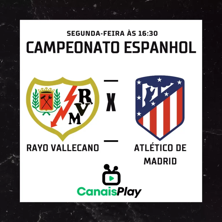 Rayo Vallecano x Atlético de Madrid ao vivo aqui no Canais Play! Nesta segunda-feira, 28 de agosto, às 16h30, no Estádio de Vallecas, ocorrerá a partida que encerrará a terceira rodada da La Liga 2023/24. Futebol ao vivo é aqui no CanaisPlay!
