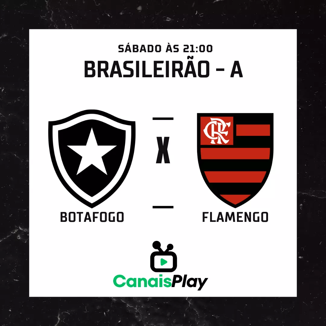 Botafogo x Flamengo ao vivo no Canais Play! O confronto corresponde à 22ª rodada do Campeonato Brasileiro e ocorrerá neste sábado (2), com início às 21h (horário de Brasília), no Estádio Nilton Santos!