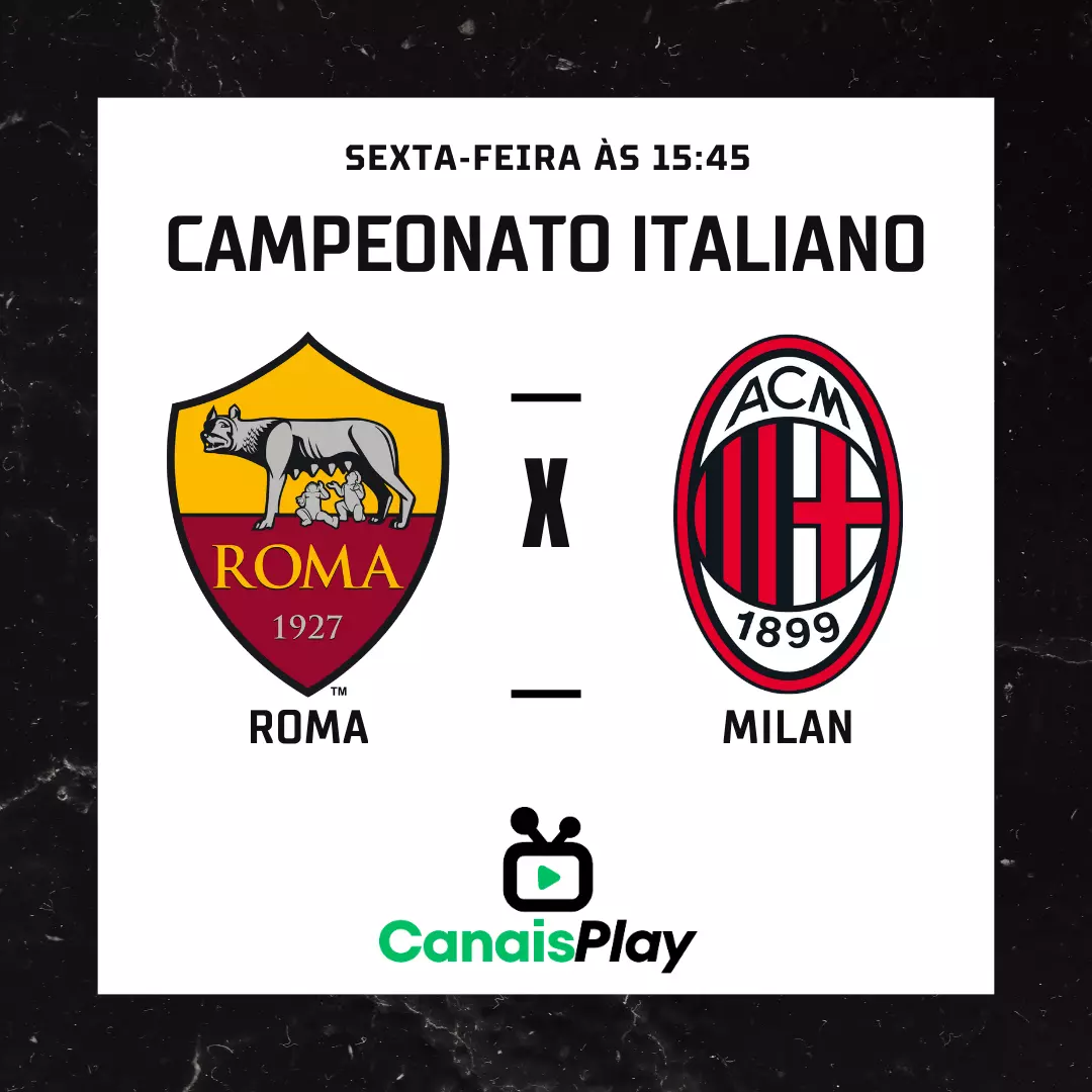 Roma x Milan ao vivo no Canais Play! Vão se encontrar na próxima sexta-feira (1), às 15h45, em um jogo válido pela terceira rodada da Série A do Campeonato Italiano.