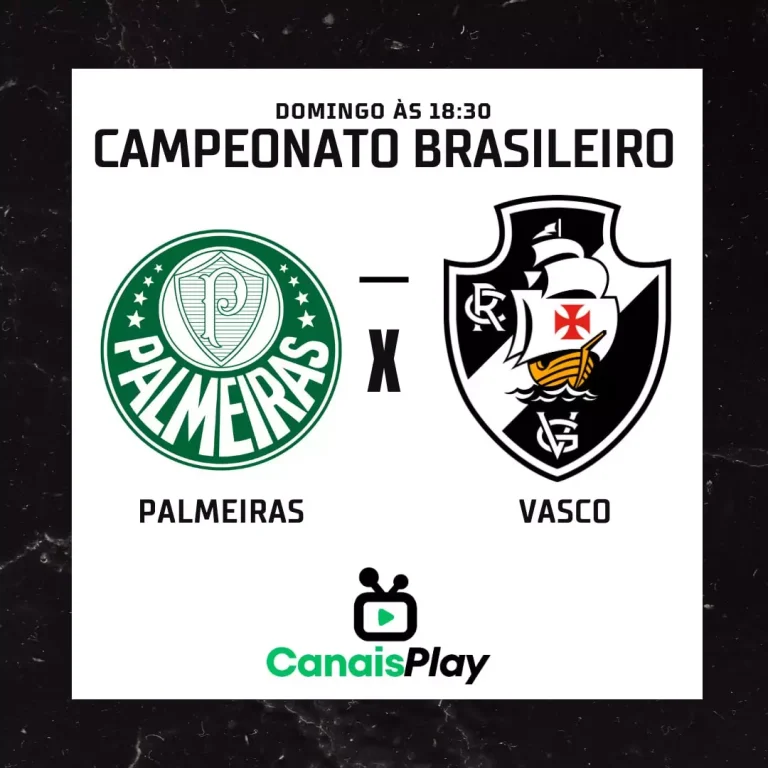 Palmeiras x Vasco ao vivo aqui no CanaisPlay! No próximo domingo, dia 27, às 18h30, na 21ª rodada do Campeonato Brasileiro! Para assistir futebol ao vivo e todos os jogos do Brasileirão 2023, acesse Canais Play