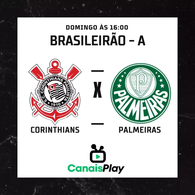 Corinthians x Palmeiras ao vivo no Canais Play! Nesse domingo, dia 3, às 16h (horário de Brasília), em partida válida pela 22ª rodada do Campeonato Brasileiro, na NeoQuímica Arena.