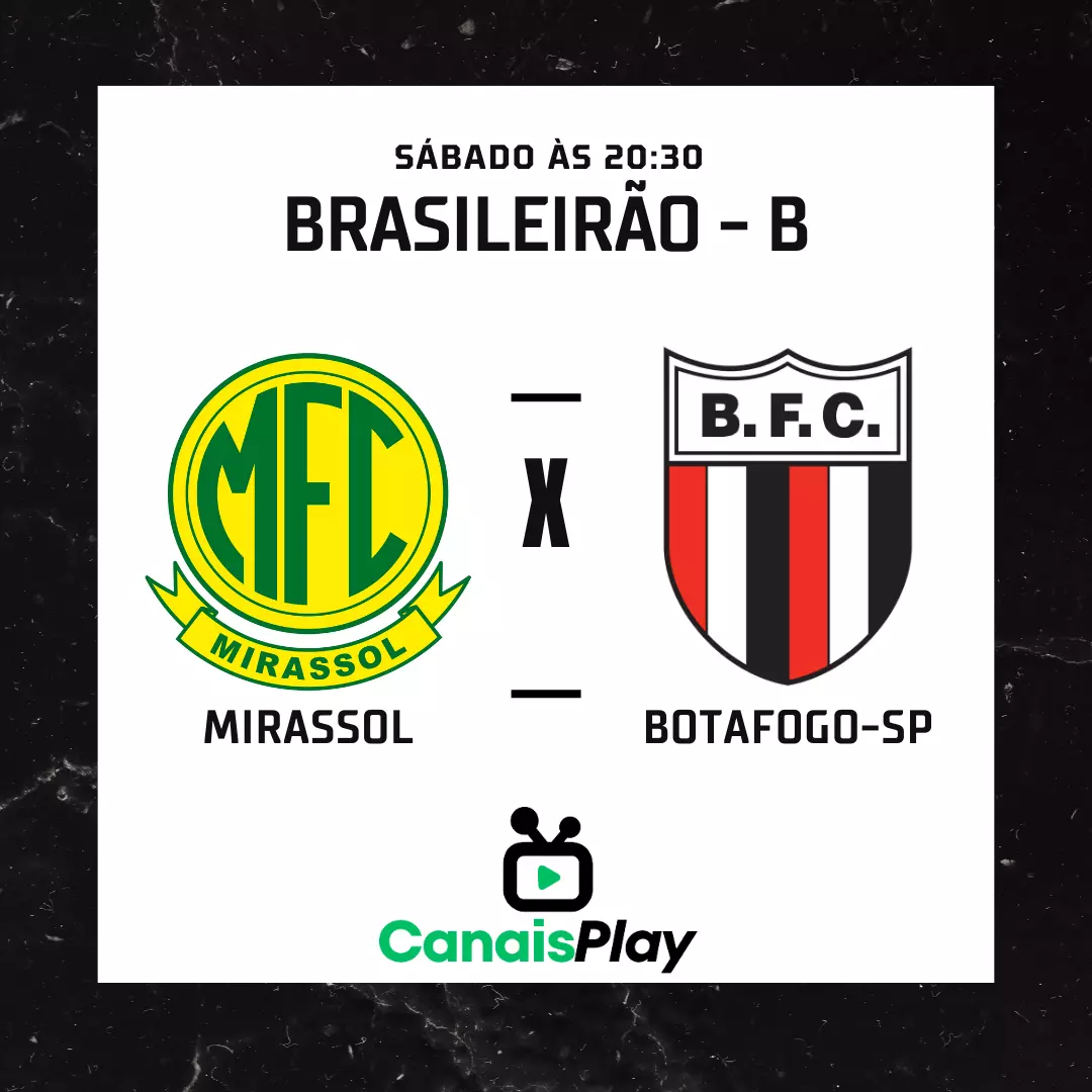 Mirassol x Botafogo-SP ao vivo no Canais Play! Nesse sábado (9), às 20h30 (horário de Brasília). Essa partida é referente a vigésima sétima rodada da Segunda Divisão do Brasileirão! Todos os jogos da Série B aqui no Canais Play, acesse e aproveite!