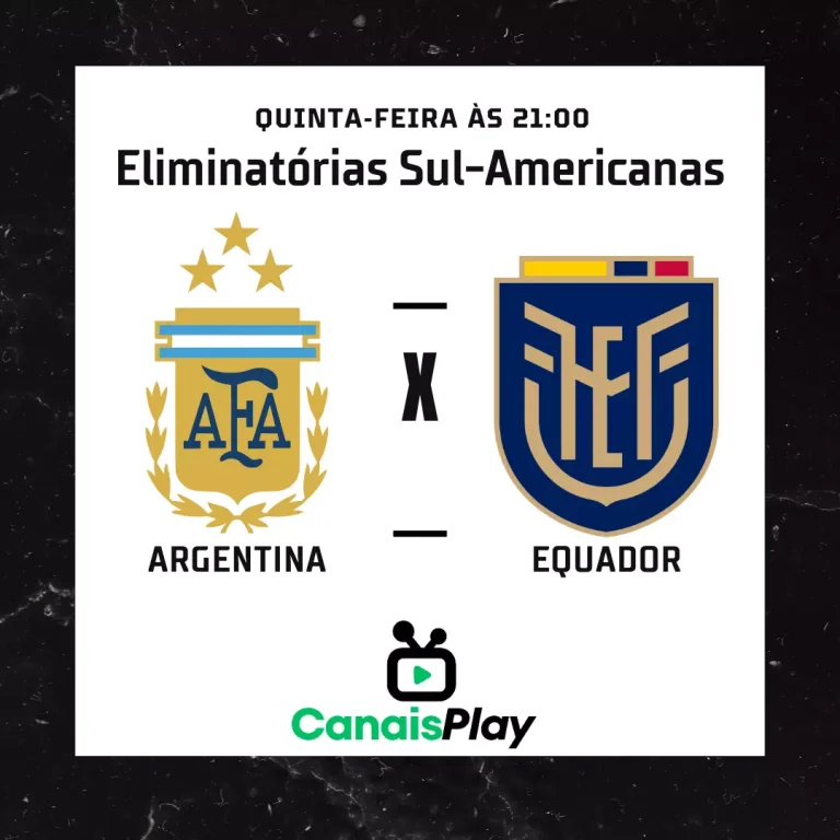 Argentina x Equador ao vivo no Canais Play! Encerra-se o primeiro dia nesta quinta-feira (7), às 21h (horário de Brasília), com as emocionantes eliminatórias Sul-Americanas para a Copa do Mundo de 2026!